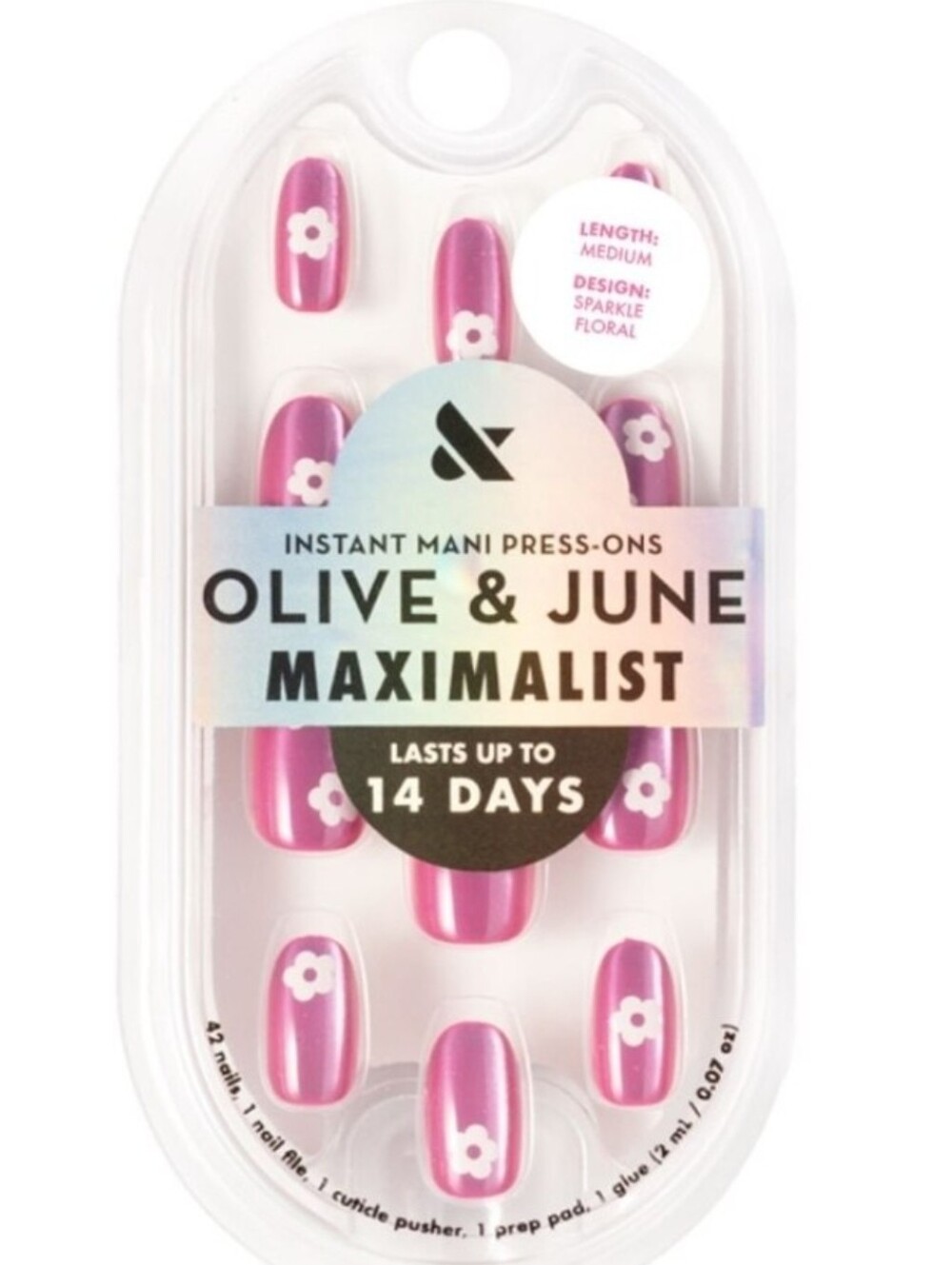 NIB Olive & June Instant Mani Maximalist Press On Nails, Sparkle Floral
